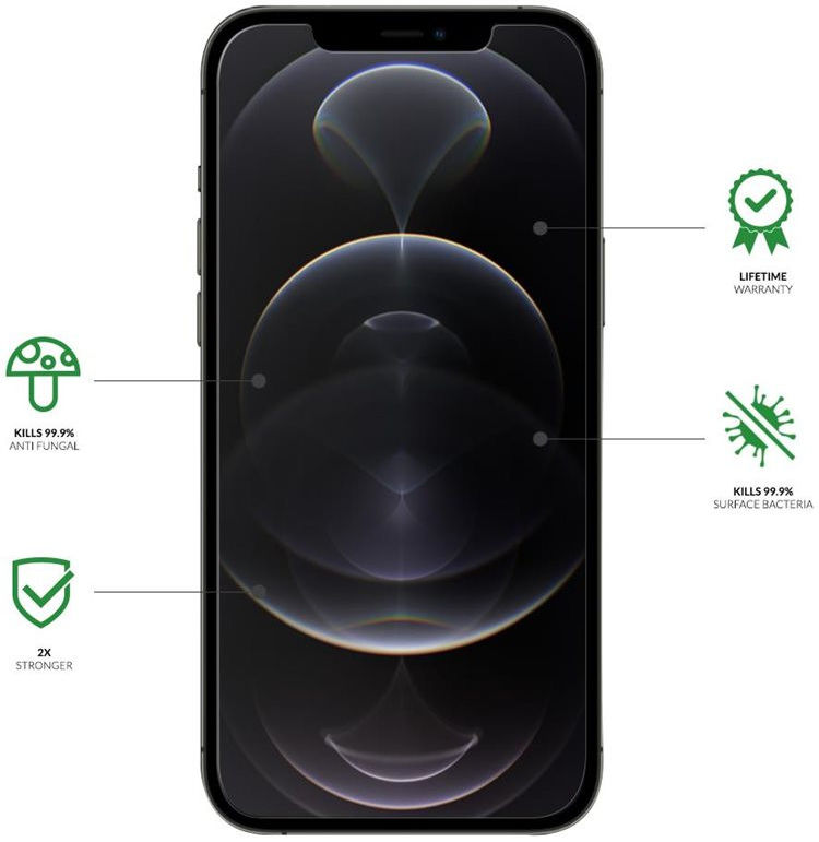 Eiger Plus Apple iPhone 12/12 Pro Screen Protector Antibacterieel Plat afbeelding 3