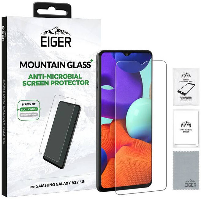 Eiger Plus Samsung Galaxy A22 5G Screen Protector Antibacterieel Plat afbeelding 1