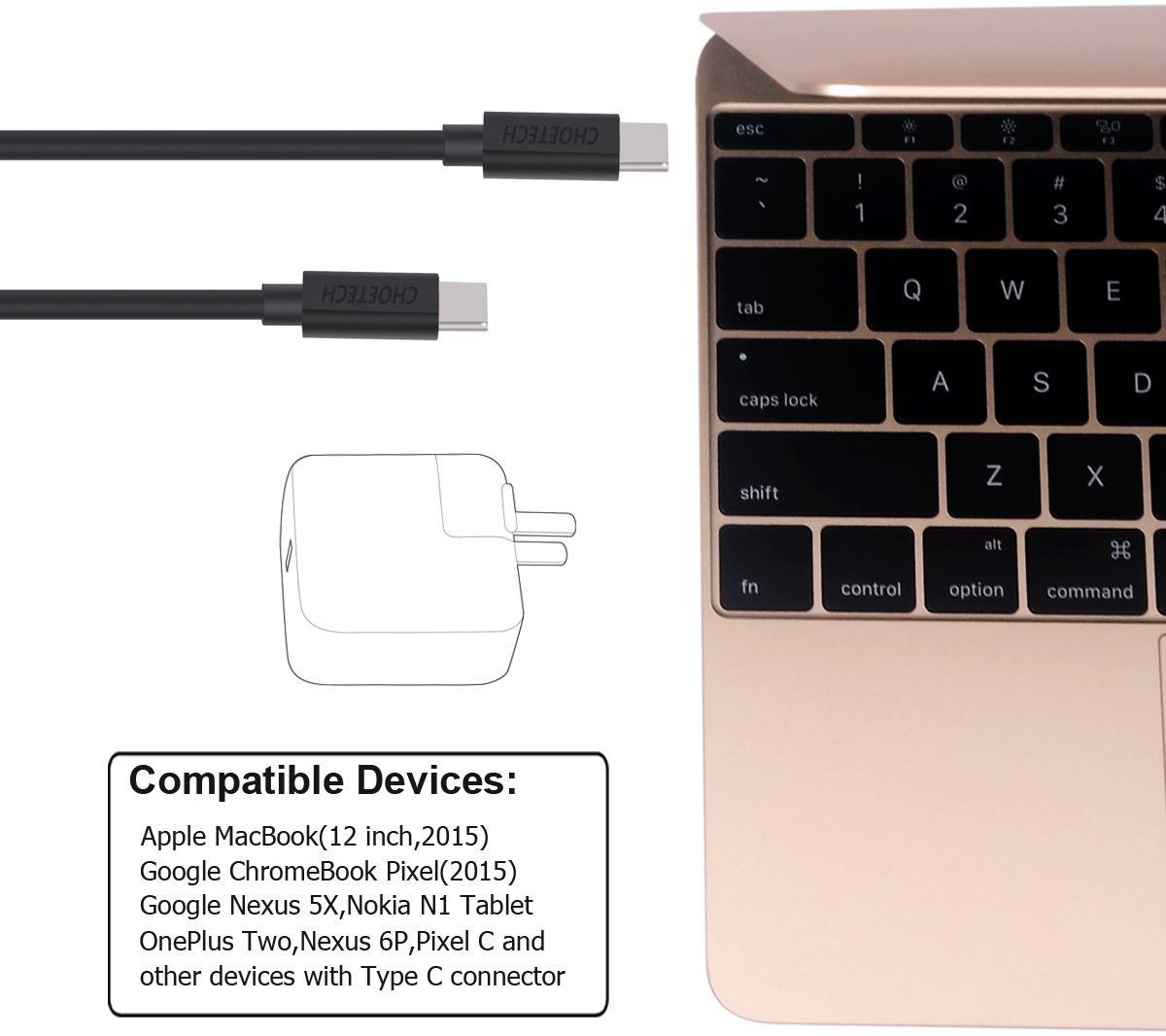 Choetech USB-C naar USB-C Kabel 2 Meter Zwart afbeelding 6