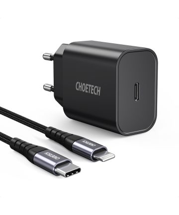 Choetech Snellader 18W PD met USB-C naar Lightning Kabel 1.2M Zwart Opladers