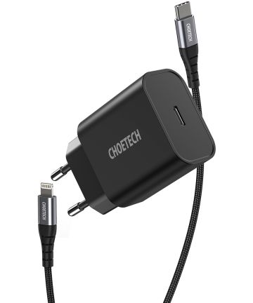 Choetech 20W PD Adapter met USB-C naar Lightning Kabel 1.2 Meter Zwart Opladers