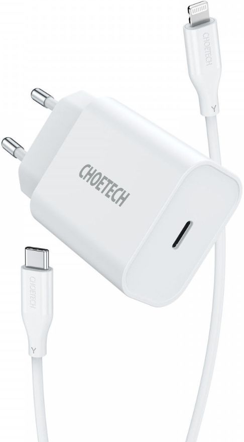 Choetech 20W PD Adapter met USB-C naar Lightning Kabel 1.2 Meter Wit afbeelding 1