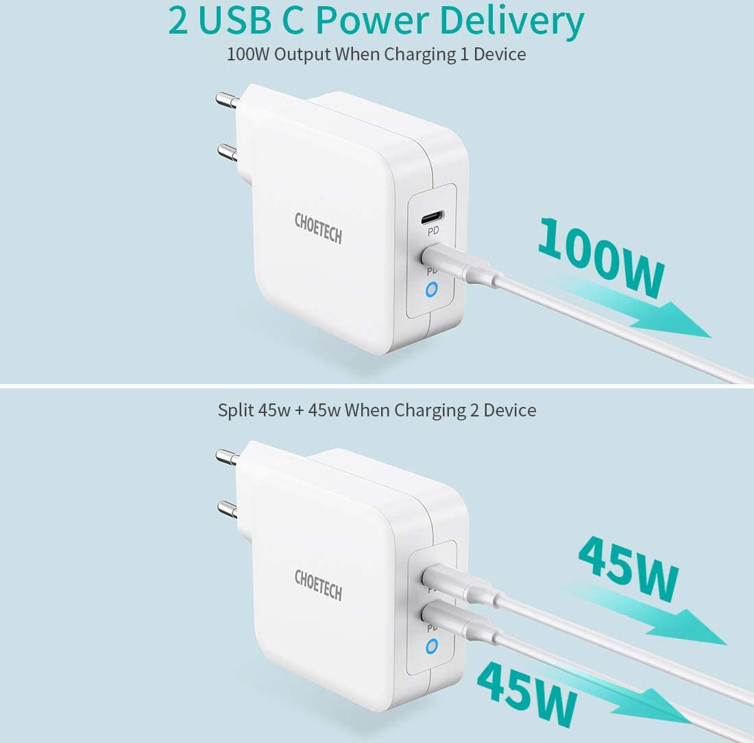 Choetech 100W Power Delivery USB-C Snellader voor Laptop / Macbook Wit afbeelding 8
