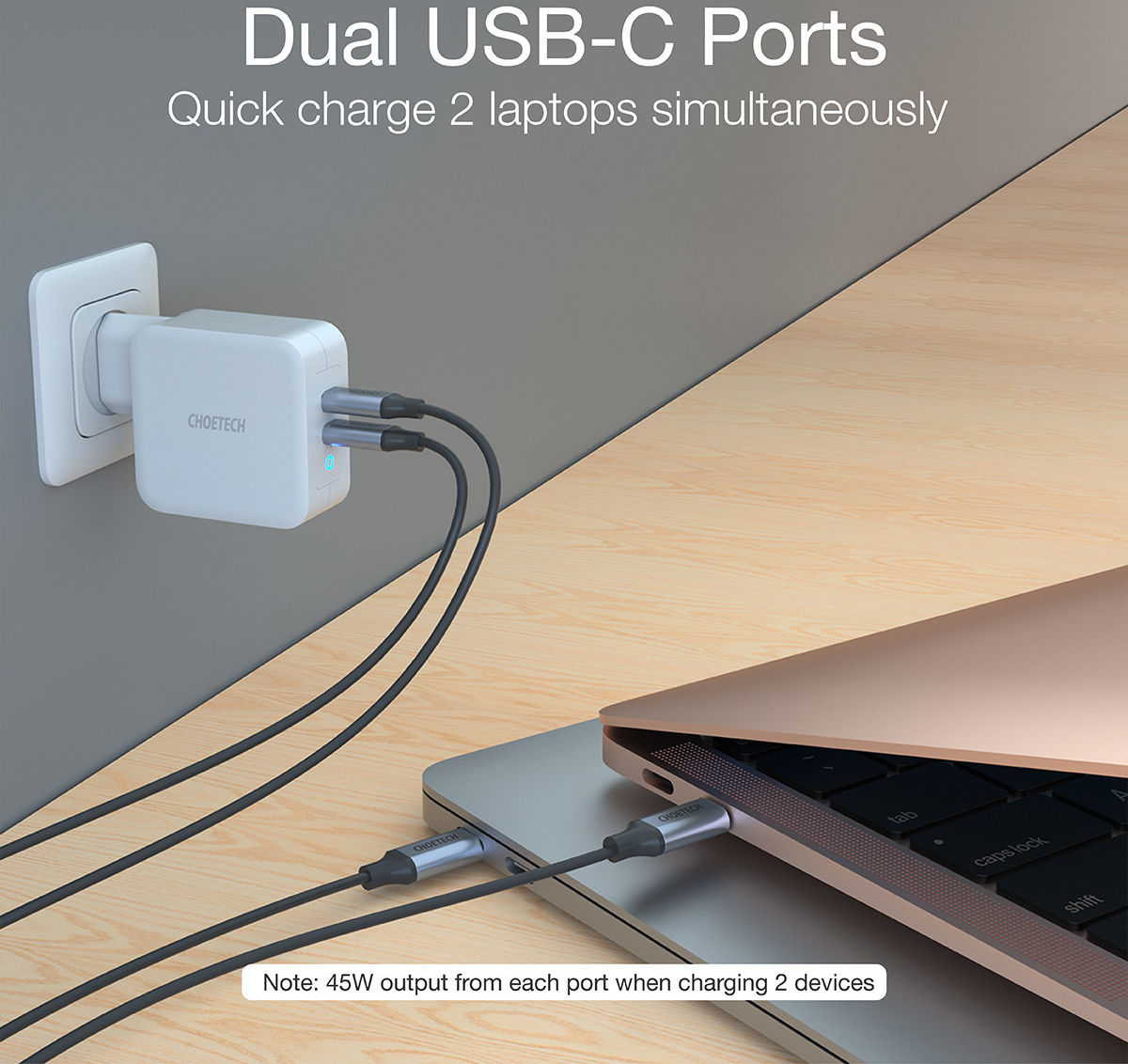 Choetech 100W Power Delivery USB-C Snellader voor Laptop / Macbook Wit afbeelding 5