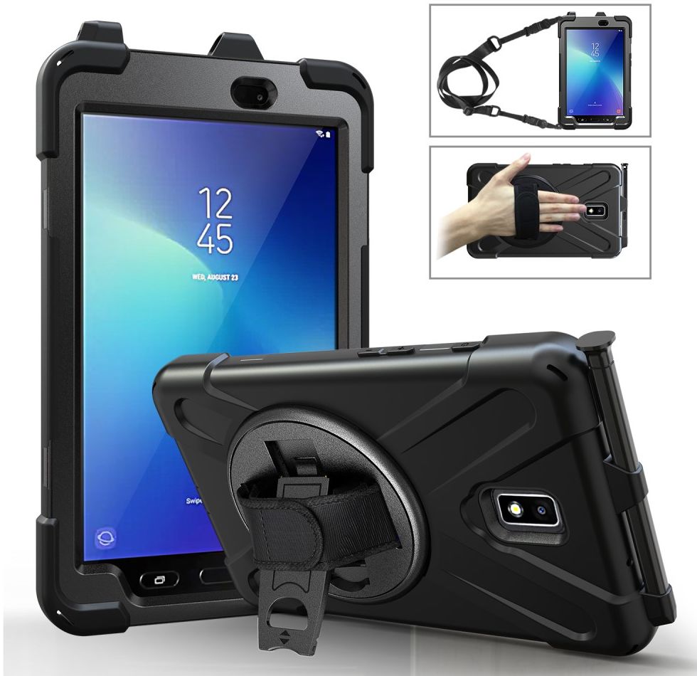 Samsung Galaxy Tab Active 2 Hybride Hoesje met Handriem Zwart afbeelding 1