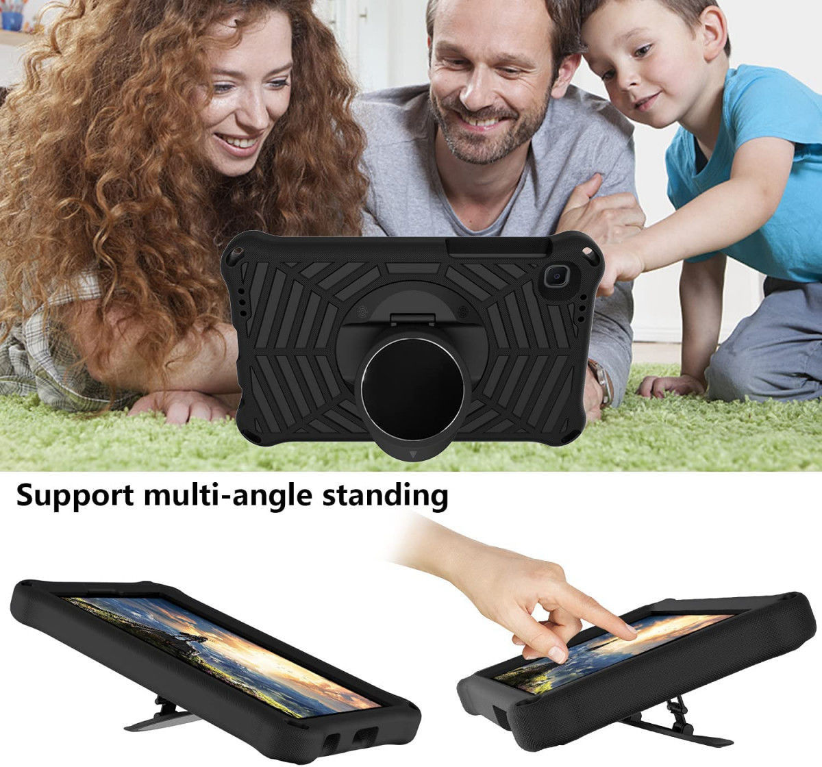 Samsung Galaxy Tab A7 Lite Hoes 360 Graden Kickstand Back Cover Zwart afbeelding 7