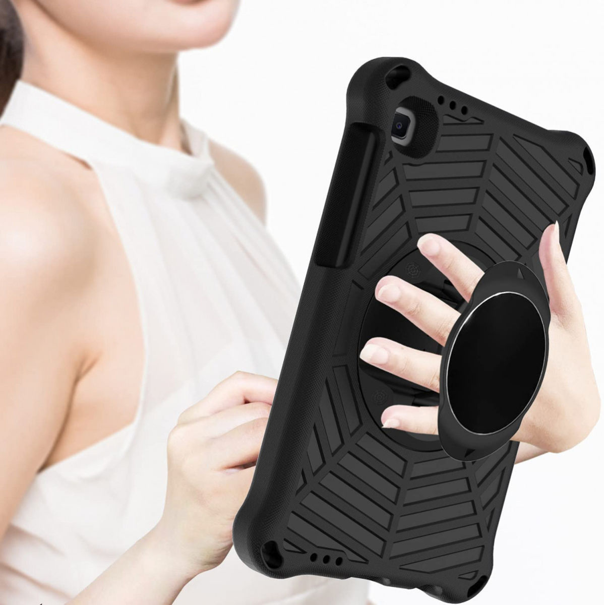 Samsung Galaxy Tab A7 Lite Hoes 360 Graden Kickstand Back Cover Zwart afbeelding 2