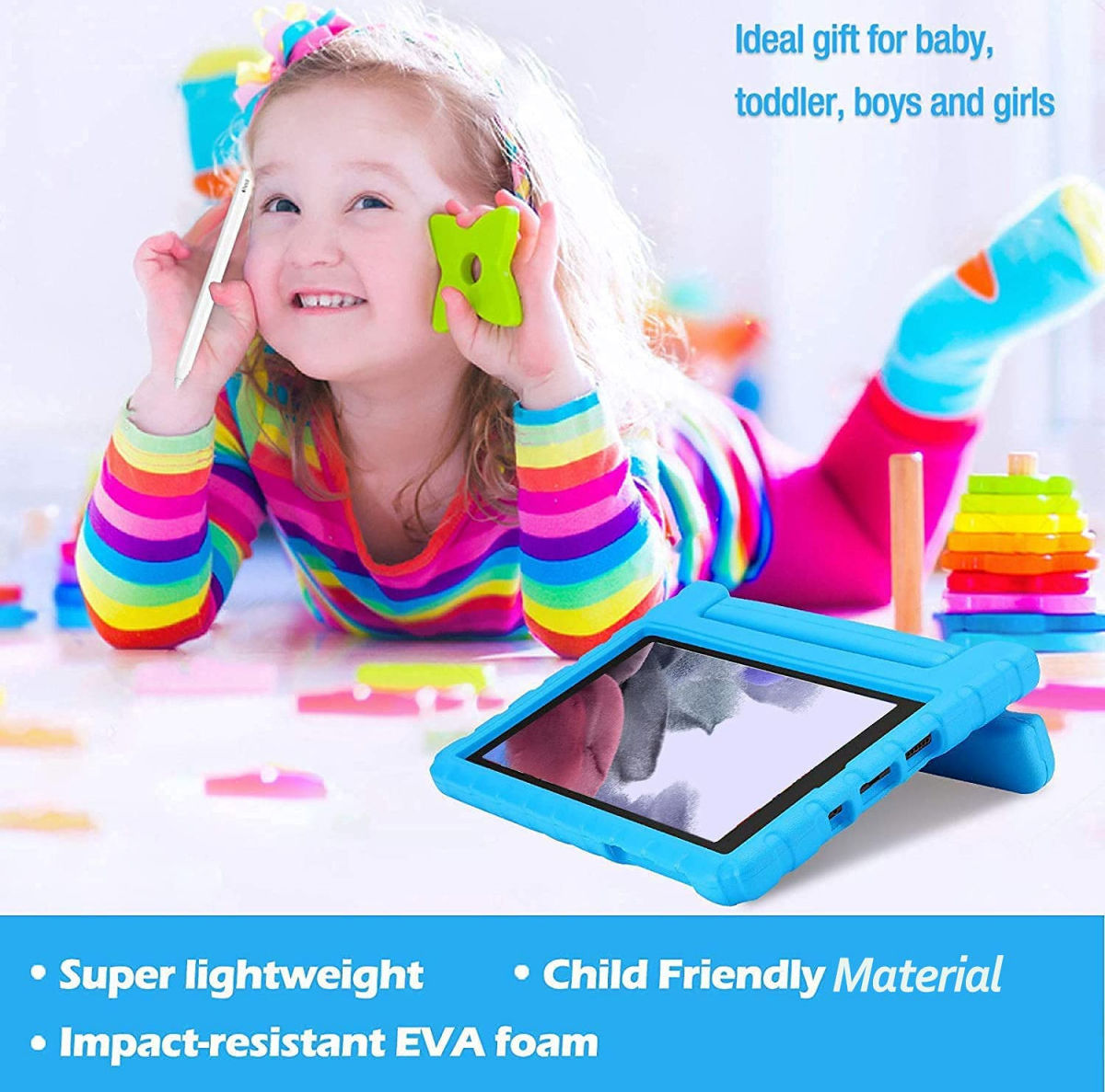 Samsung Galaxy Tab A7 Lite Kinder Tablethoes met Handvat Blauw afbeelding 10