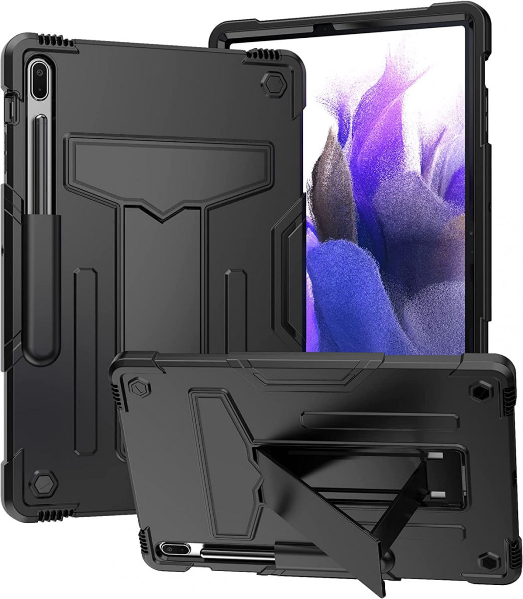 Samsung Galaxy Tab S7 FE/S7 Plus Hoes Kickstand Back Cover Zwart afbeelding 1