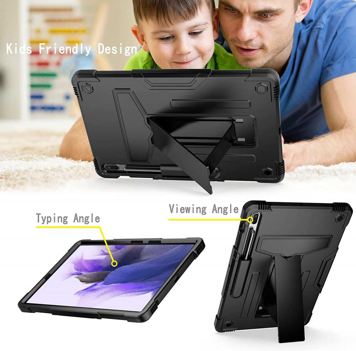 Samsung Galaxy Tab S7 FE/S7 Plus Hoes Kickstand Back Cover Zwart afbeelding 3