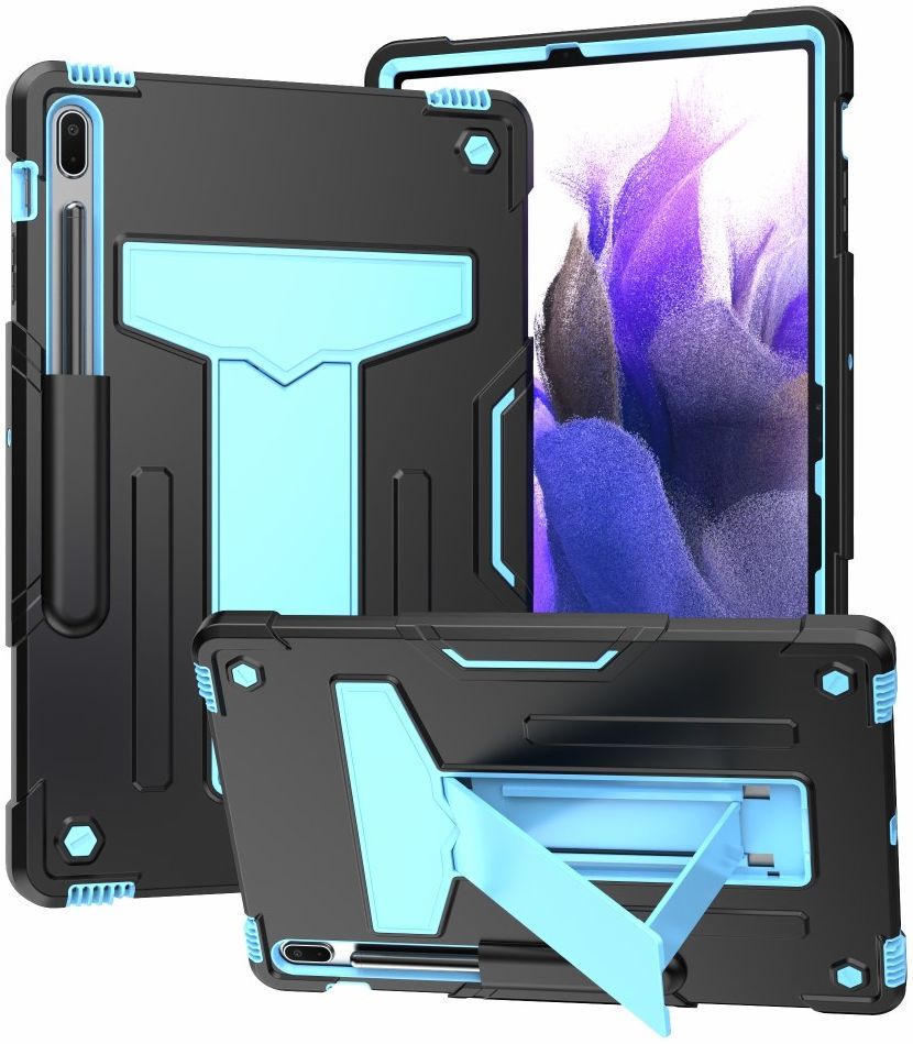 Samsung Galaxy Tab S7 FE/S7 Plus Hoes Kickstand Back Cover Zwart Blauw afbeelding 1