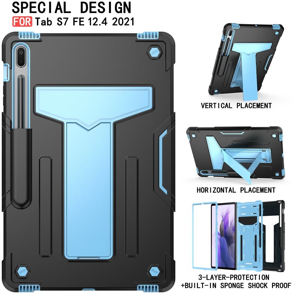 Samsung Galaxy Tab S7 FE/S7 Plus Hoes Kickstand Back Cover Zwart Blauw afbeelding 2
