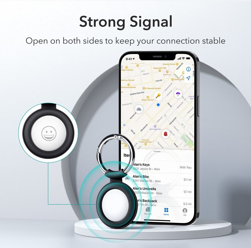 Apple AirTag Sleutelhanger Siliconen Hoes met Karabijnhaak Zwart afbeelding 8