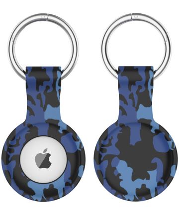 Apple AirTag Sleutelhanger Siliconen Bescherm Hoes Camo Blauw Print Hoesjes