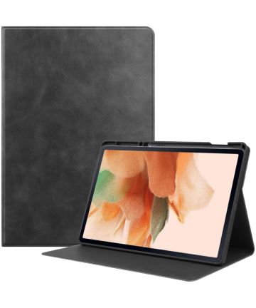 Samsung Galaxy Tab S7 FE Hoes Kunstleer Book Case met Stand Zwart Hoesjes