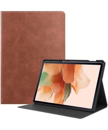 Samsung Galaxy Tab S7 FE Hoes Kunstleer Book Case met Stand Bruin Hoesjes