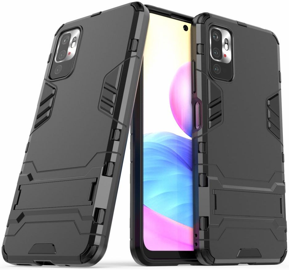 Xiaomi Redmi Note 10 5G/Poco M3 Pro Hoesje Kickstand Shock Proof Zwart afbeelding 2