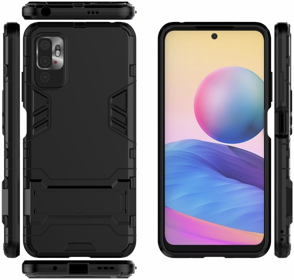 Xiaomi Redmi Note 10 5G/Poco M3 Pro Hoesje Kickstand Shock Proof Zwart afbeelding 4