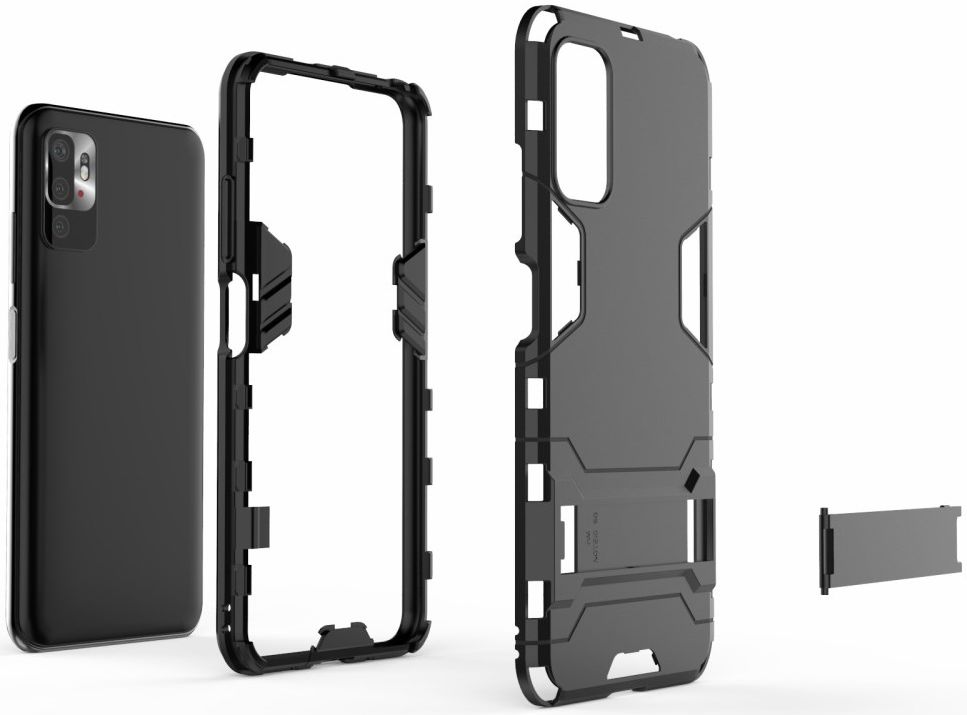 Xiaomi Redmi Note 10 5G/Poco M3 Pro Hoesje Kickstand Shock Proof Zwart afbeelding 5