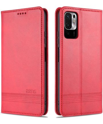 AZNS Xiaomi Redmi Note 10 5G/Poco M3 Pro Wallet Bookcase Rood Hoesjes
