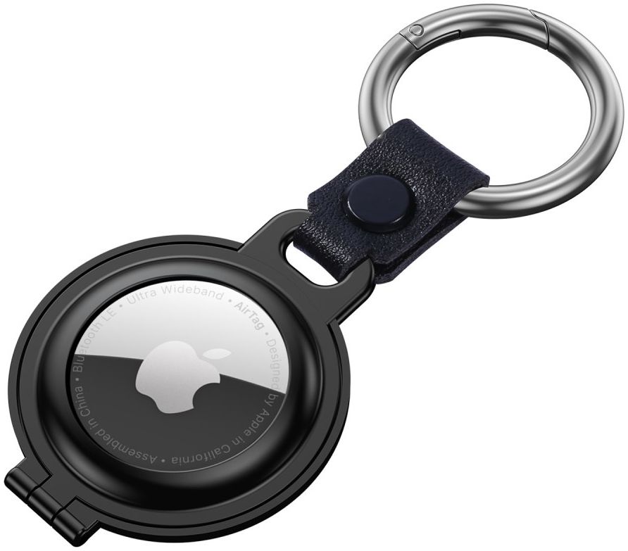Apple AirTag Sleutelhanger Aluminium Bescherm Case met Haak Zwart afbeelding 4