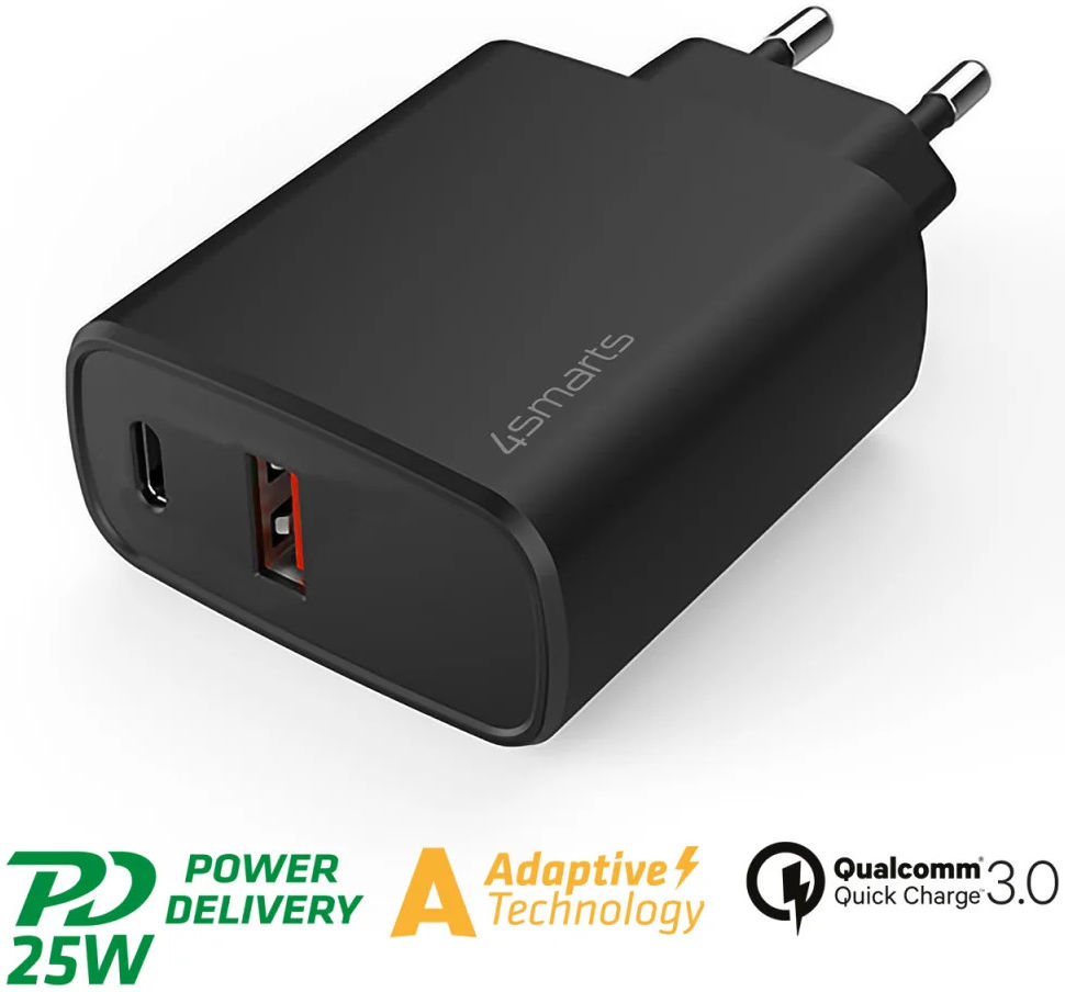 4smarts VoltPlug Adapter 25W USB-A / USB-C Snellader Zwart afbeelding 2