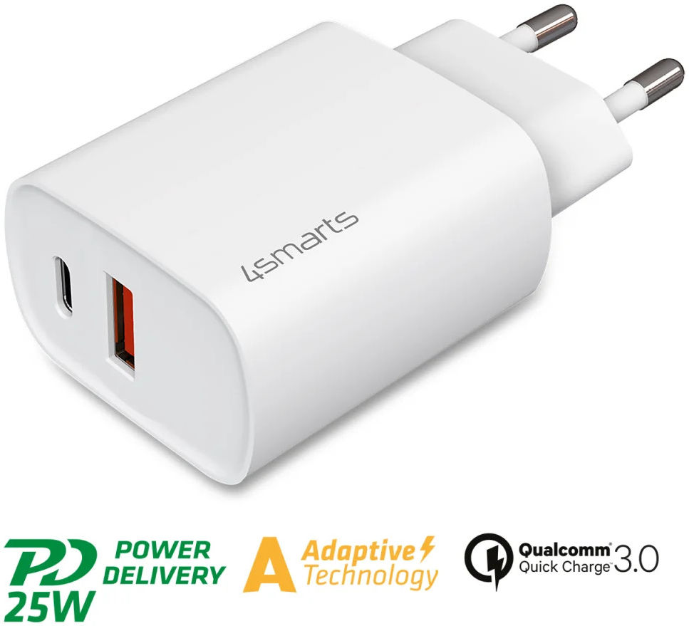 4smarts VoltPlug 25W USB-A QC en USB-C Power Delivery Adapter Wit afbeelding 2