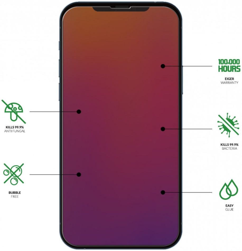 Eiger Mountain+ iPhone 13 Pro Max Tempered Glass Antibacterieel Plat afbeelding 3