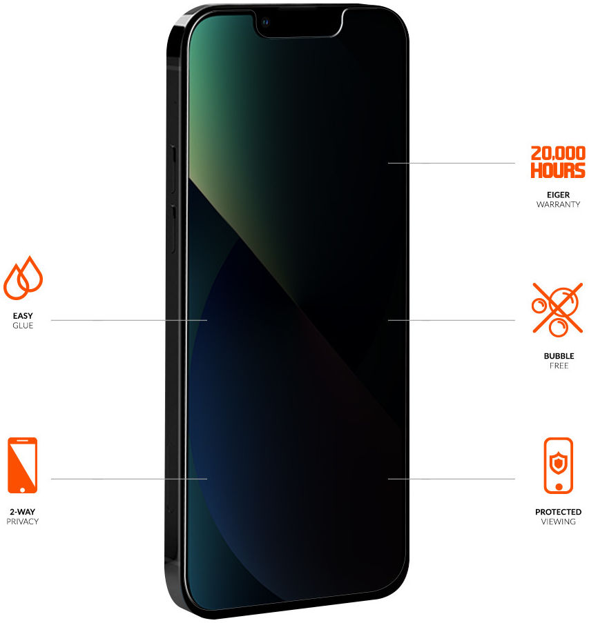 Eiger Apple iPhone 13 Mini Privacy Glass Case Friendly Screenprotector afbeelding 3