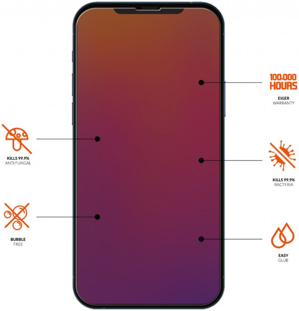 Eiger Ultra iPhone 13 / 13 Pro Tempered Glass Antibacterieel Plat afbeelding 3