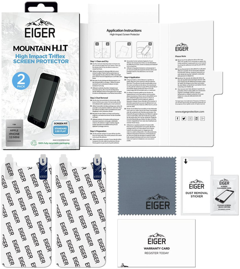 Eiger Apple iPhone 13 Mini Display Folie Screen Protector [2-Pack] afbeelding 5