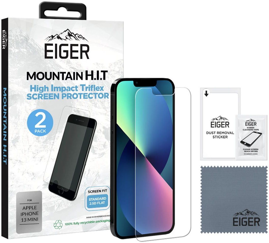 Eiger Apple iPhone 13 Mini Display Folie Screen Protector [2-Pack] afbeelding 6