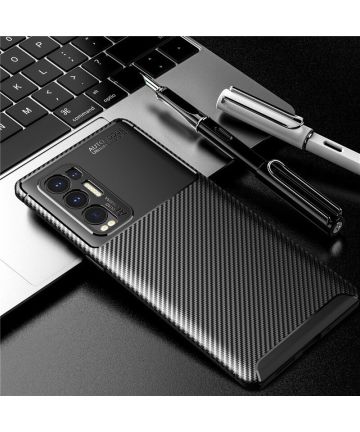 Oppo Find X3 Neo Hoesje Siliconen Carbon TPU Back Cover Zwart Hoesjes