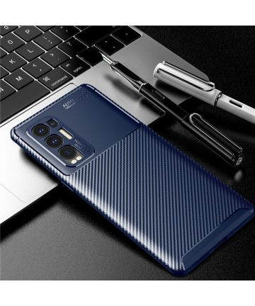 Oppo Find X3 Neo Hoesje Siliconen Carbon TPU Back Cover Blauw Hoesjes