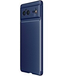 Google Pixel 6 Hoesje Siliconen Carbon TPU Back Cover Blauw