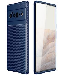 Google Pixel 6 Pro Hoesje Siliconen Carbon TPU Back Cover Blauw