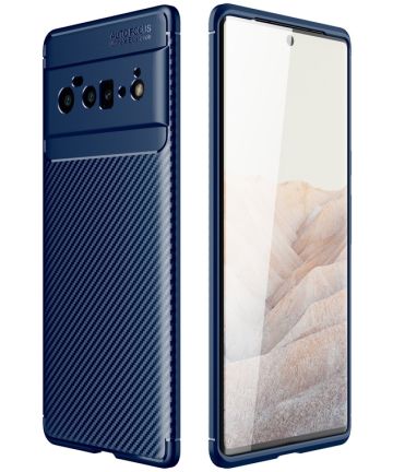 Google Pixel 6 Pro Hoesje Siliconen Carbon TPU Back Cover Blauw Hoesjes