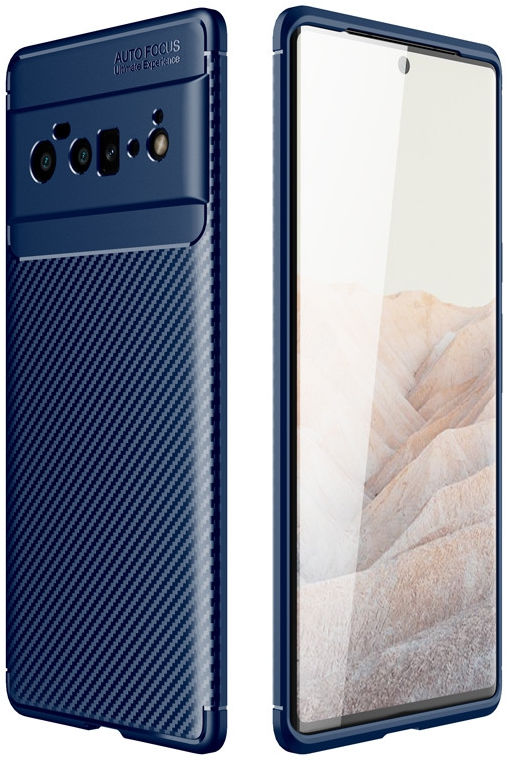 Google Pixel 6 Pro Hoesje Siliconen Carbon TPU Back Cover Blauw afbeelding 1