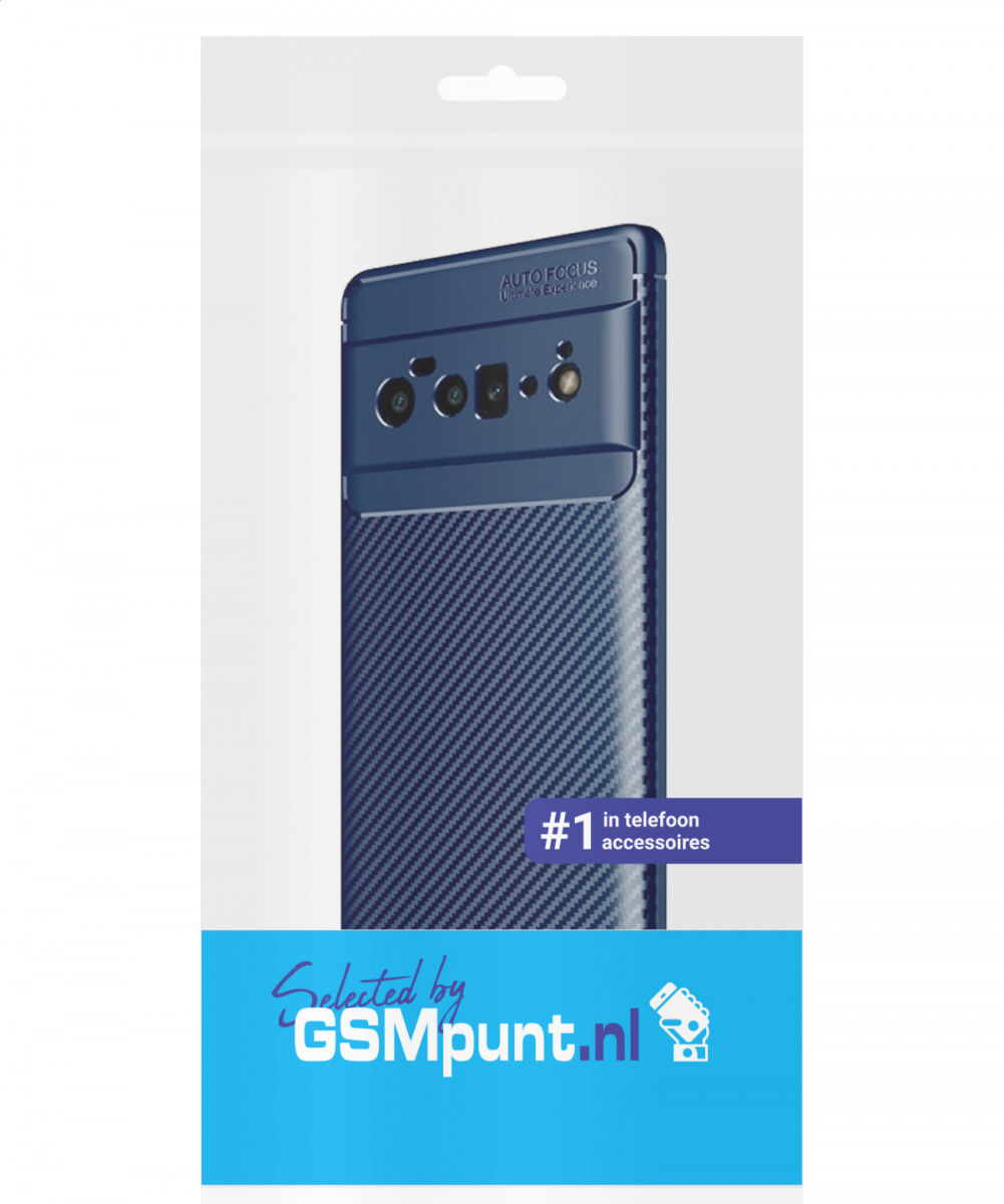 Google Pixel 6 Pro Hoesje Siliconen Carbon TPU Back Cover Blauw afbeelding 2