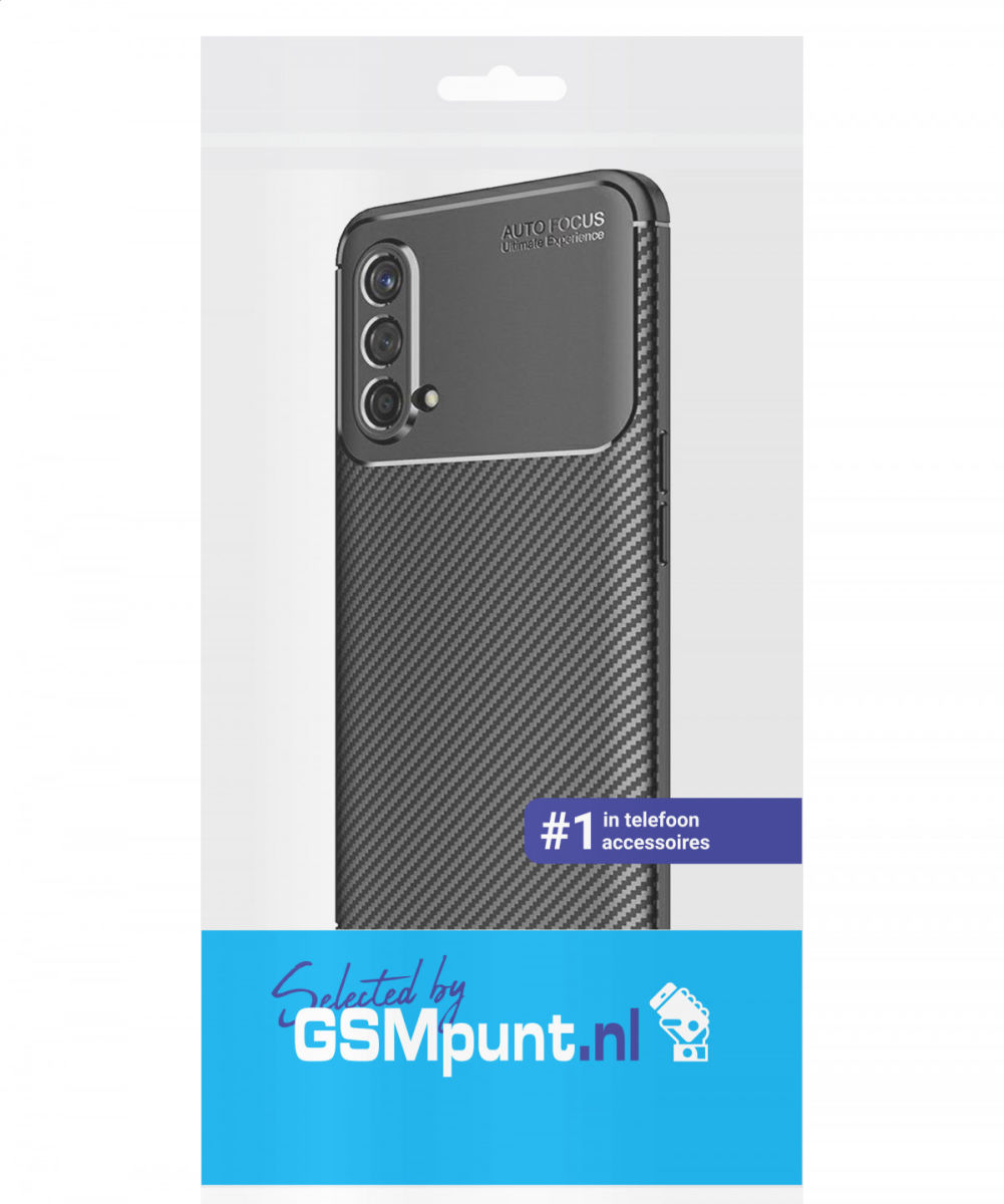 OnePlus Nord CE 5G Hoesje Siliconen Carbon TPU Back Cover Zwart afbeelding 2