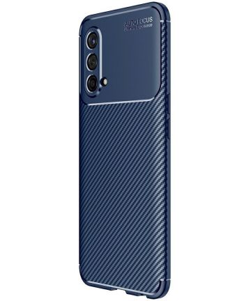 OnePlus Nord CE 5G Hoesje Siliconen Carbon TPU Back Cover Blauw Hoesjes