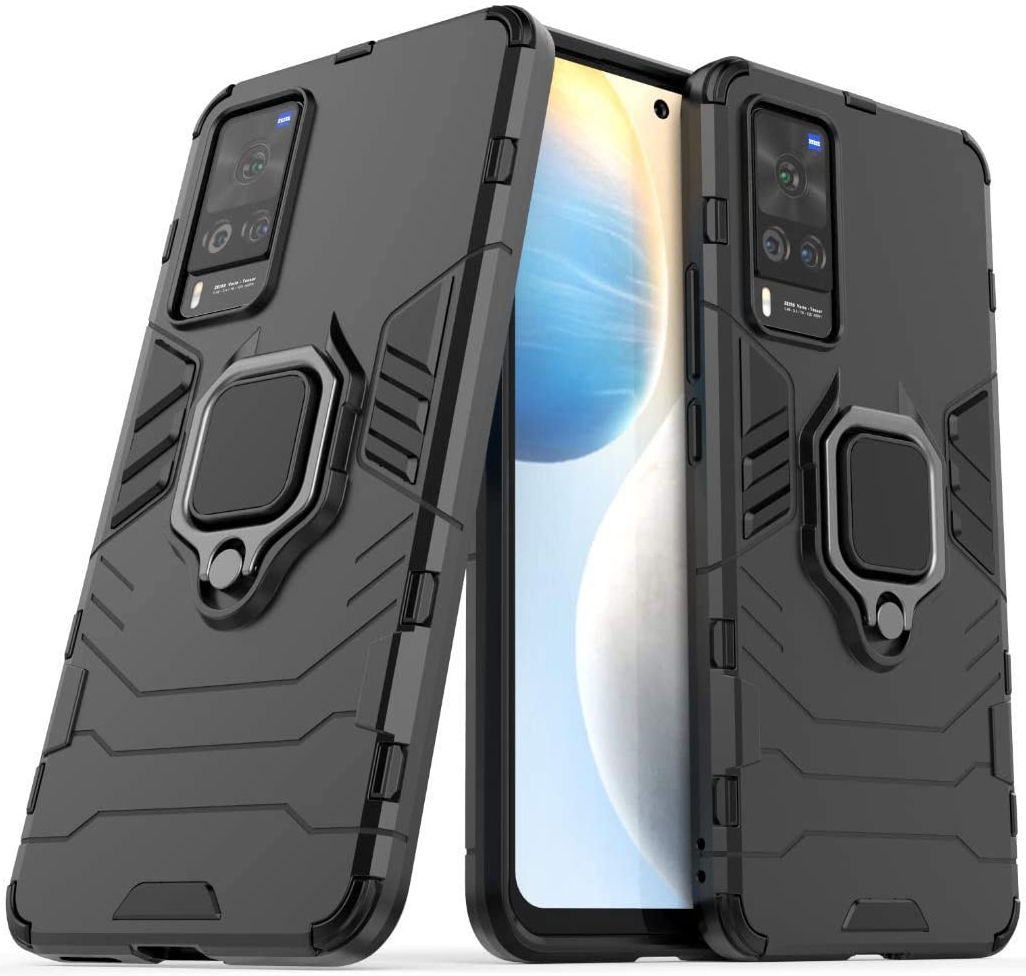 Motorola Moto E6i Hoesje met Metalen Magnetische Ring Kickstand Zwart afbeelding 1