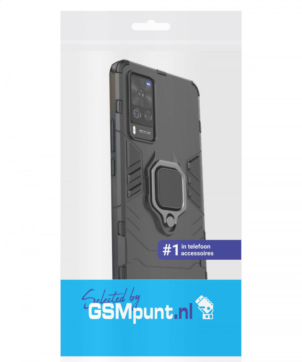 Motorola Moto E6i Hoesje met Metalen Magnetische Ring Kickstand Zwart afbeelding 2