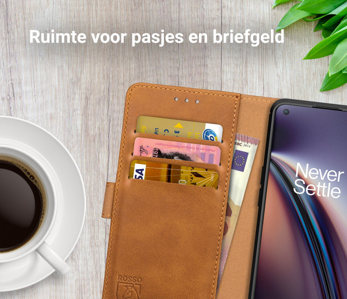 Rosso Element OnePlus Nord CE 5G Hoesje Book Cover Wallet Lichtbruin afbeelding 5