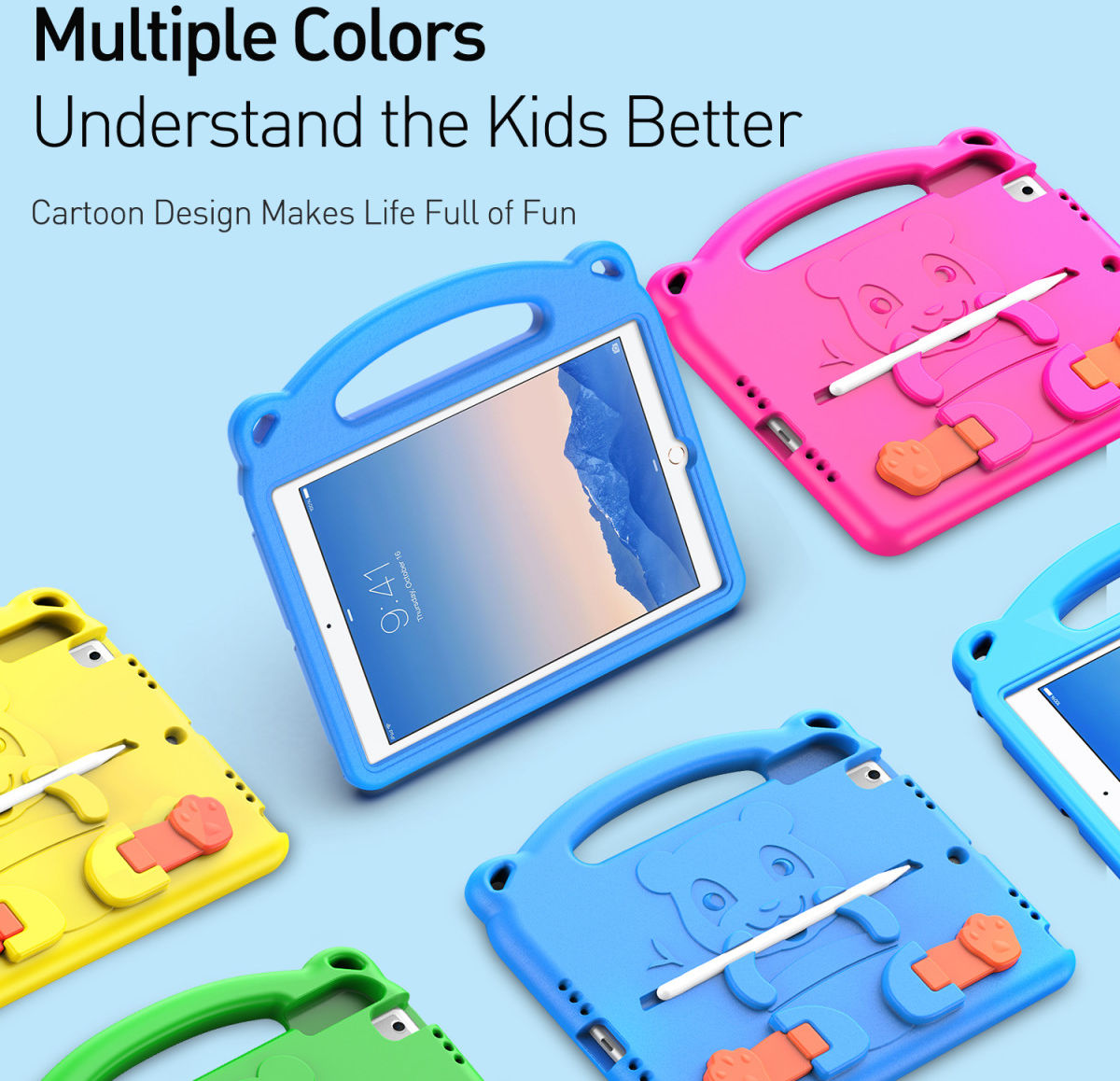 Dux Ducis Panda Apple iPad 9.7 Kinder Tablethoes met Handvat Blauw afbeelding 14