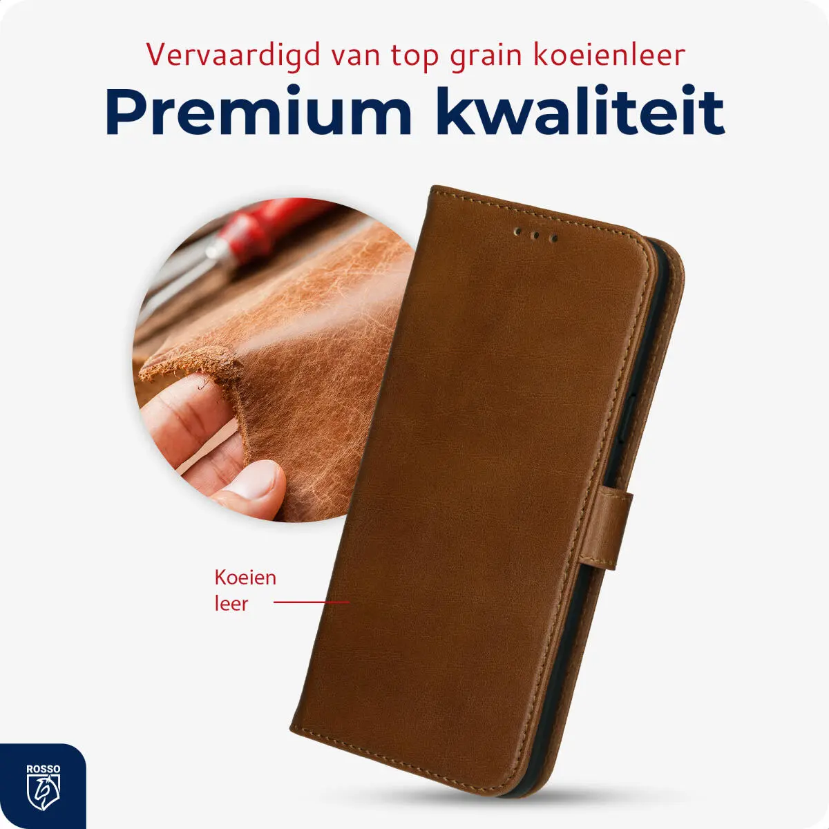 Rosso Deluxe Apple iPhone 13 Hoesje Echt Leer Book Case Bruin afbeelding 4
