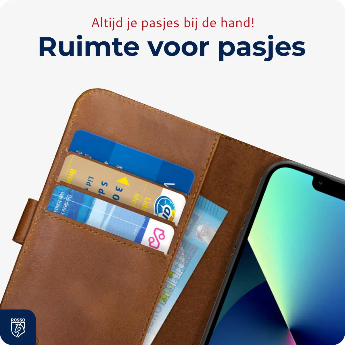 Rosso Deluxe Apple iPhone 13 Hoesje Echt Leer Book Case Bruin afbeelding 5