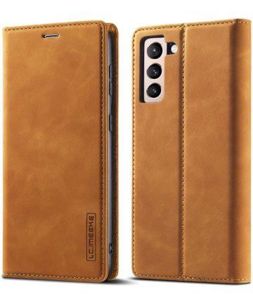 LC.IMEEKE Samsung Galaxy S21 FE Hoesje Portemonnee Book Case Bruin Hoesjes