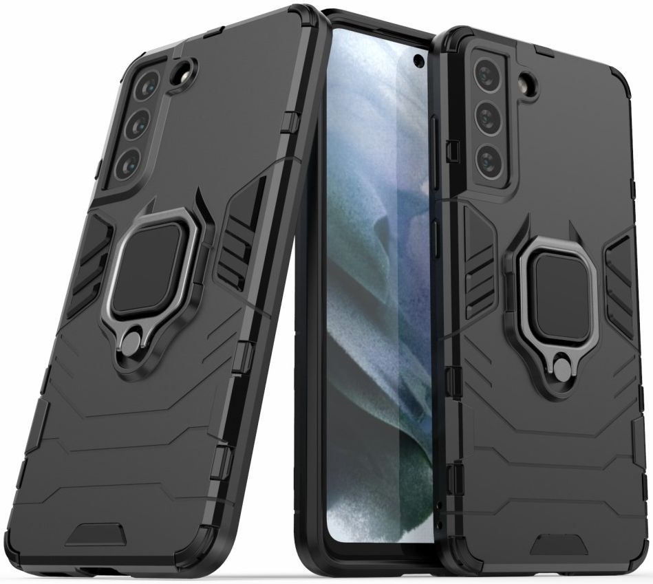 Samsung Galaxy S21 FE Shockproof Hybride Backcover Met Kickstand Zwart afbeelding 2