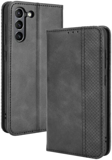 Samsung Galaxy S21 FE Hoesje Vintage Portemonnee Book Case Zwart afbeelding 1